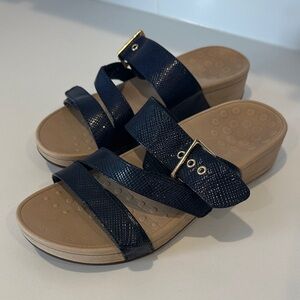 Vionic Dark Blue Sandals with Gold Accent